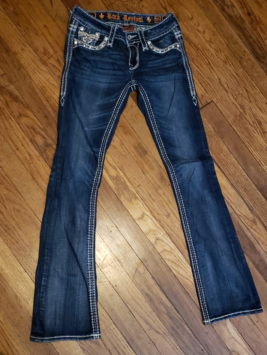 Rock Revival Denim - Rock Revival Dark Blue Embellished Boot Cut Jeans